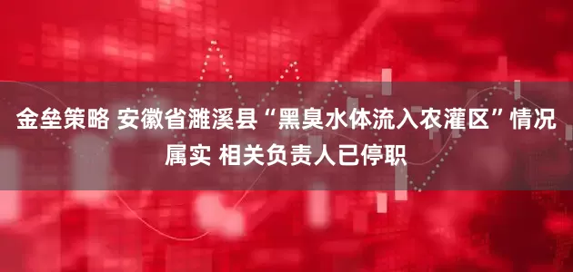 金垒策略 安徽省濉溪县“黑臭水体流入农灌区”情况属实 相关负责人已停职